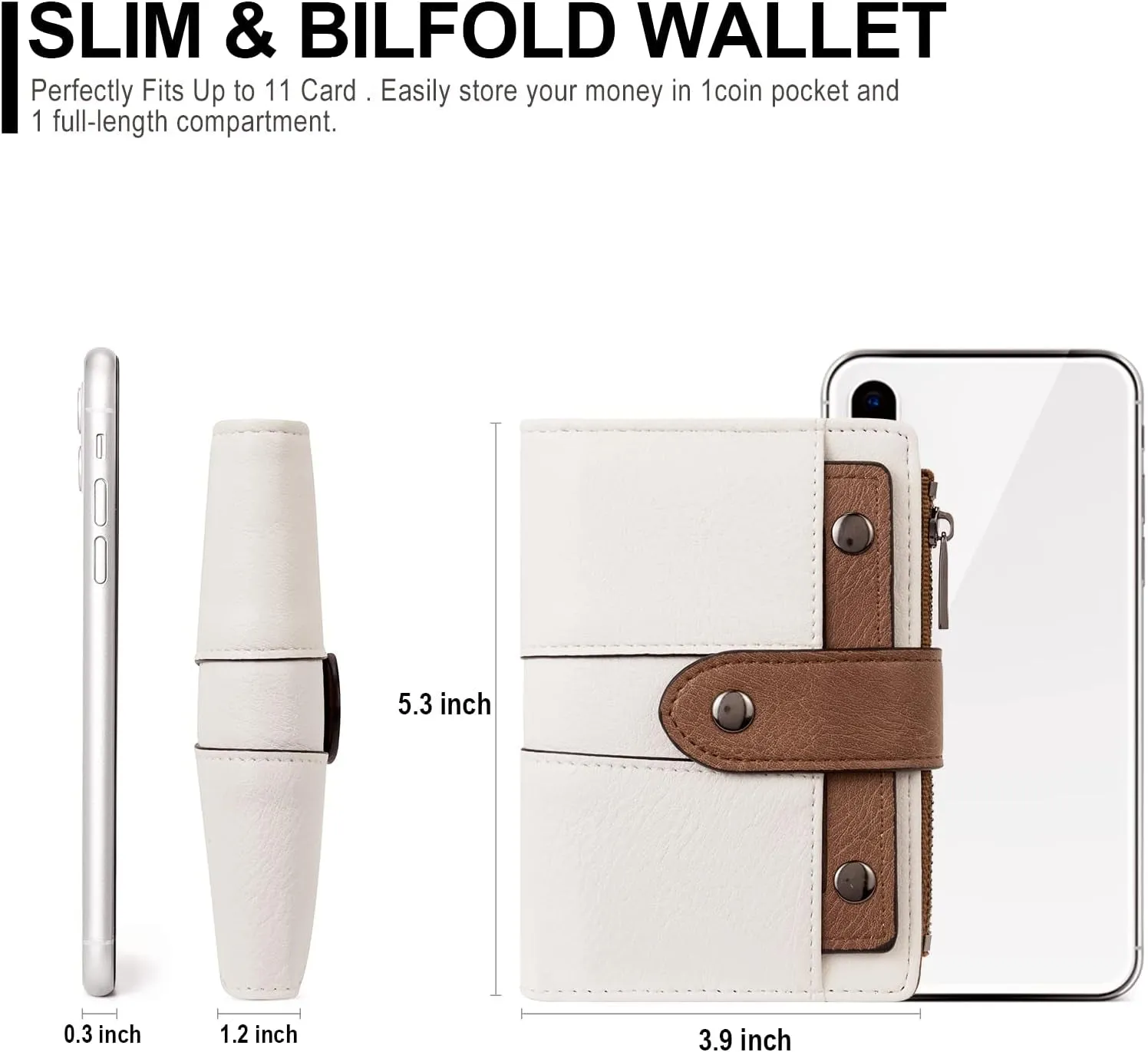 Women's Small Leather Bifold Wallet with Zipper Coin pocket