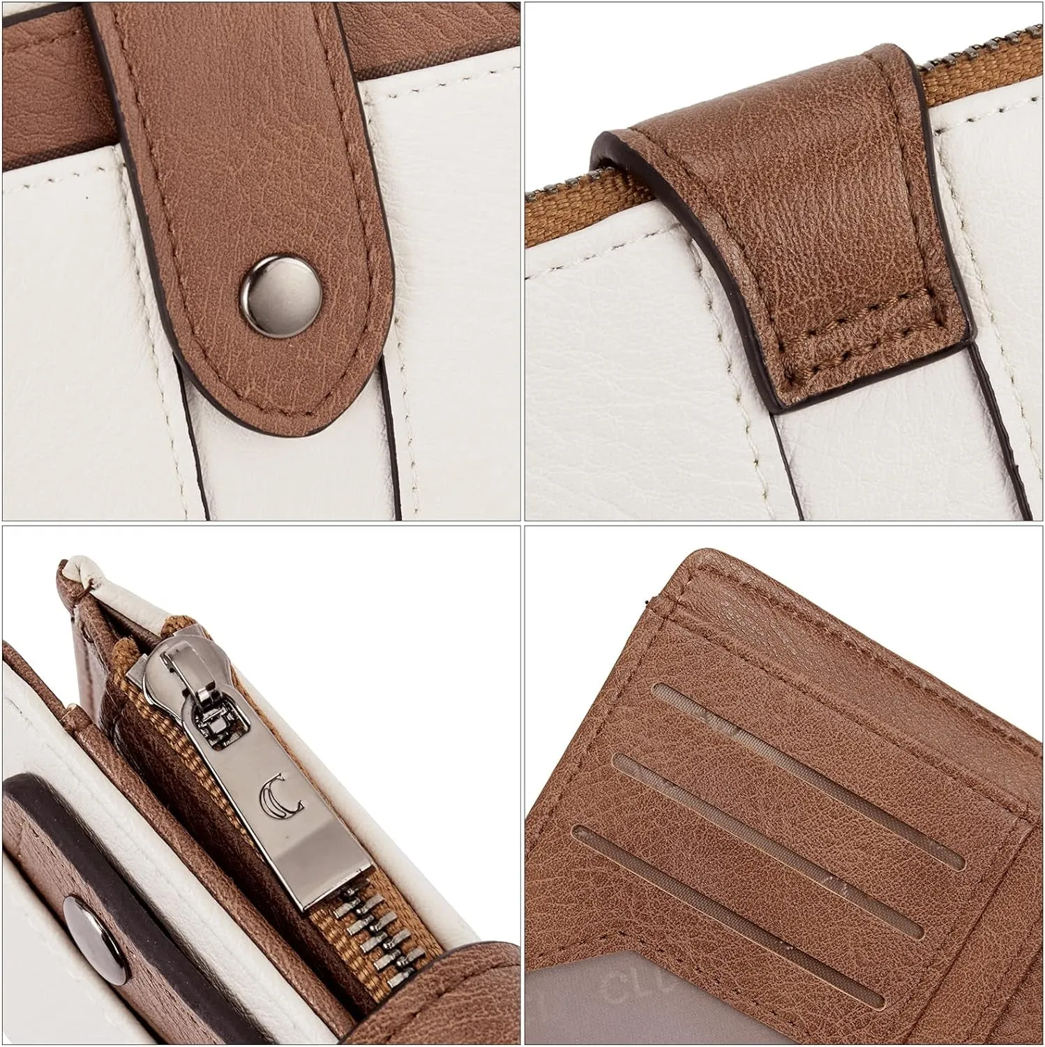 Women's Small Leather Bifold Wallet with Zipper Coin pocket