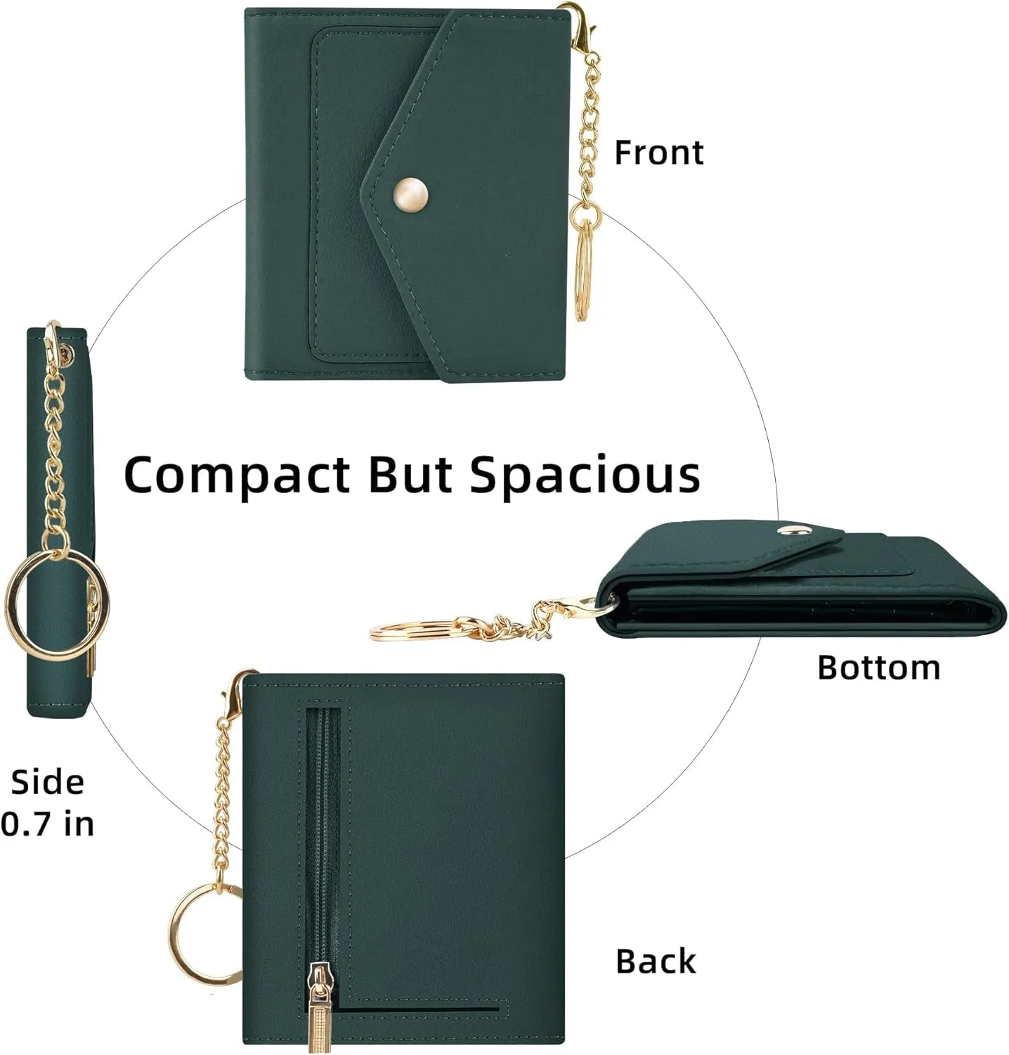 Women's Trifold Small Wallet, RFID Blocking Credit Card Holder with Keychain & Coins Zipper Pocket