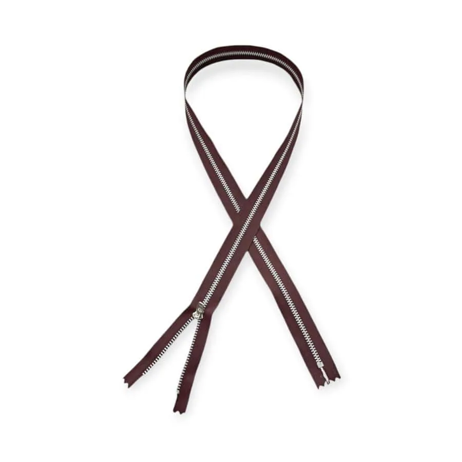YKK Metal Silver Zip DK maroon